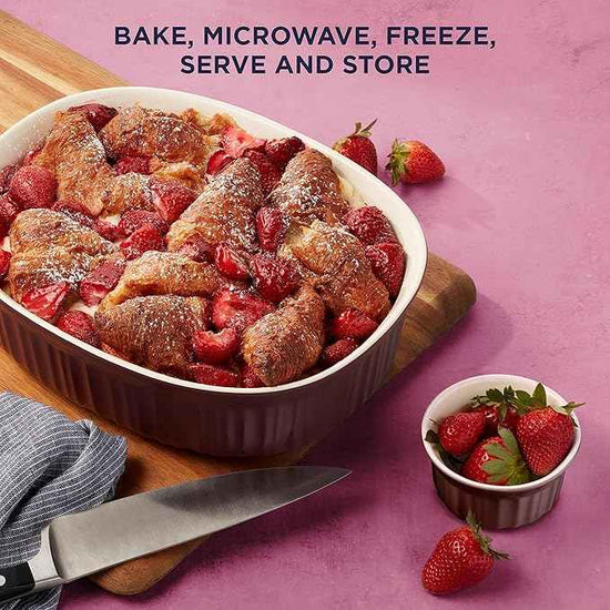 CorningWare Ceramic Bakeware Set with Lids, Chip and Crack Resistant Stoneware Baking Dish, Microwave, Dishwasher, Oven, Freezer and Fridge Safe, 12-Piece French Cabernet