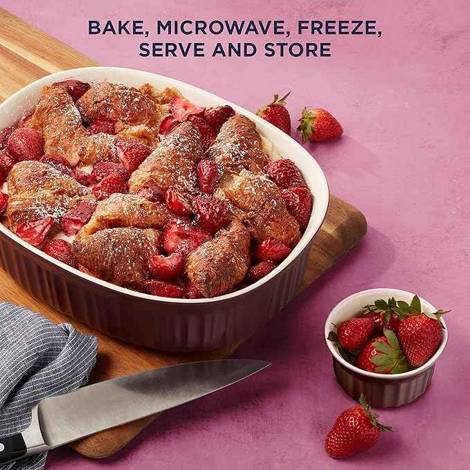 CorningWare Ceramic Bakeware Set with Lids, Chip and Crack Resistant Stoneware Baking Dish, Microwave, Dishwasher, Oven, Freezer and Fridge Safe, 12-Piece French Cabernet