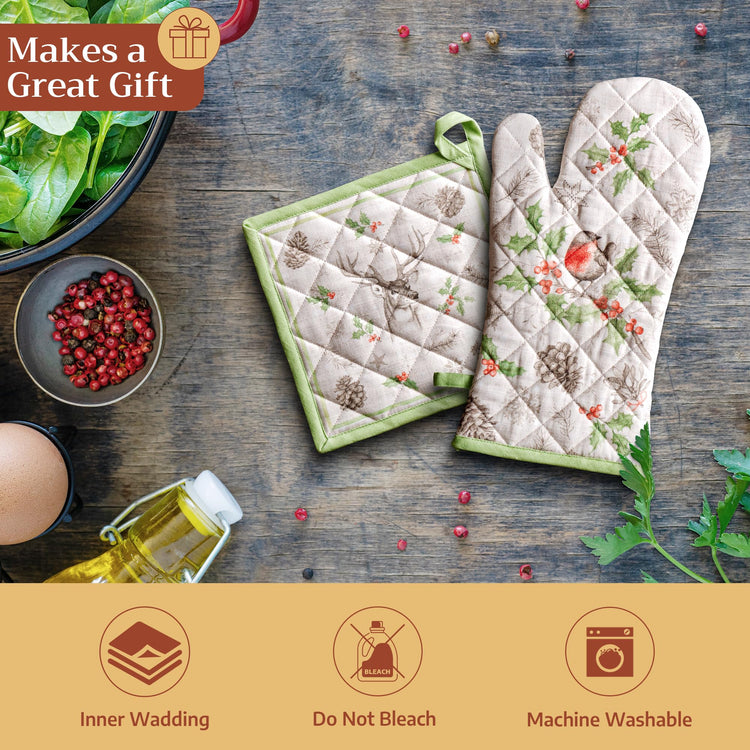100% Cotton Oven Mitt & Pot Holder Set (2 Count)