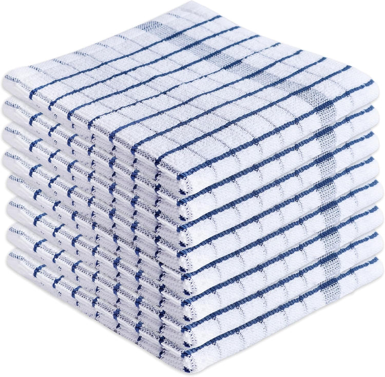 AMOUR INFINI Kitchen Dish Cloths Set of 8 - Ultra Soft, Highly Absorbent, Quick-Drying Terry Cotton Dishcloths 12"x12" Inch Wash & Cleaning Cloths for Kitchen & Dishwashing (Blue) - Nestoria