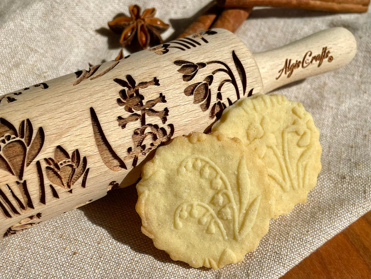 SEASONS 3 Mini Embossed Rolling Pin Set. Wooden Laser Cut Mini Rolling Pins for cookies or clay with spring flowers