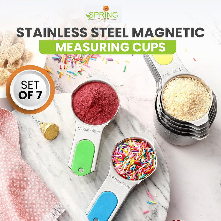 Magnetic Stainless Steel Measuring Cups Set of 7 Patented (7 Count)