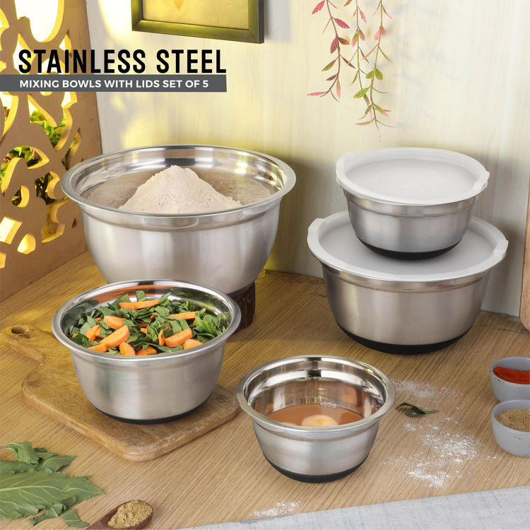 Premium Stainless Steel Mixing Bowls with Lids Non (5 Count)