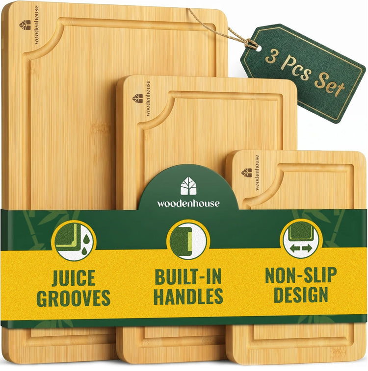 Bamboo Cutting Boards for Kitchen Set of 3 (3 Count)