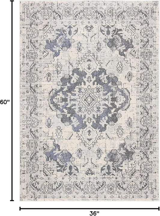 SAFAVIEH Monaco Collection Area Rug - 3' x 5', Ivory & Grey, Non-Shedding & Easy to Clean, Distressed Medallion Design, Ideal for Living Room, Bedroom, Dining Space (MNC243B)