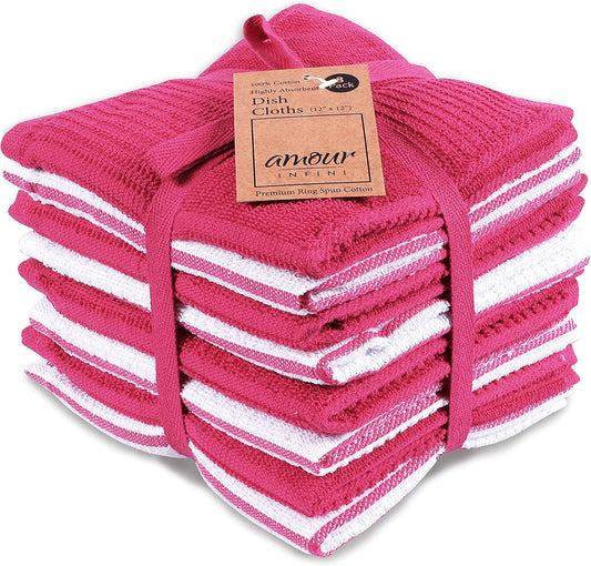AMOUR INFINI Dish Cloths for Washing Dishes Set of 8 - Highly Absorbent, Super Soft Kitchen Dishcloths - Reusable Quick Dry Dish Rags for Cleaning & Drying Kitchen Linens (12x12 Inch - Pink) - Nestoria