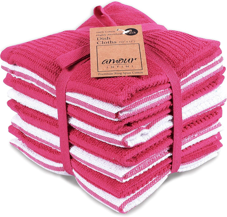 AMOUR INFINI Dish Cloths for Washing Dishes Set of 8 - Highly Absorbent, Super Soft Kitchen Dishcloths - Reusable Quick Dry Dish Rags for Cleaning & Drying Kitchen Linens (12x12 Inch - Pink) - Nestoria