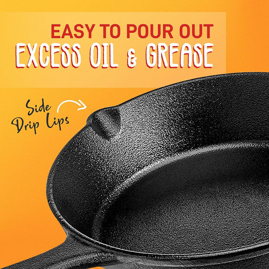 NutriChef 3pc Cast Iron Skillet Set - Nonstick Pans with Drip Spout, Silicone Handles, For All Cooktops - Nestoria