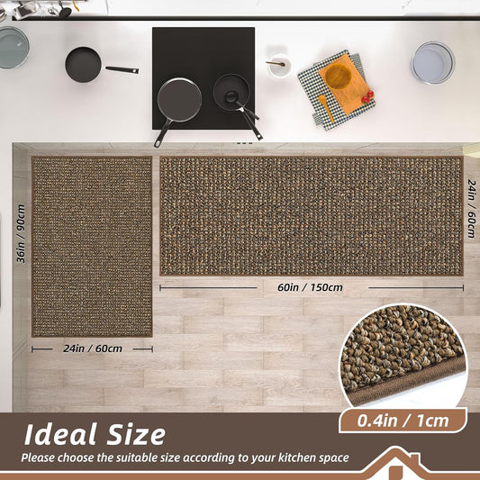 BEQHAUSE Kitchen Rugs and Mats 2PCS, Non-Slip Kitchen Mats for Floor, Absorbent and Stain Resistant Kitchen Runner, Machine Washable Rugs for Kitchen, Laundry & Sink, 24"x36"+24"x60", Brown