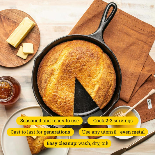 Lodge 10.25 Inch Cast Iron Skillet – Pre-Seasoned Frying Pan with Teardrop Handle – Oven, Stovetop, Grill & Campfire Use – Made in USA – Durable, Non-Toxic, Even-Heating Cookware – Black - Nestoria