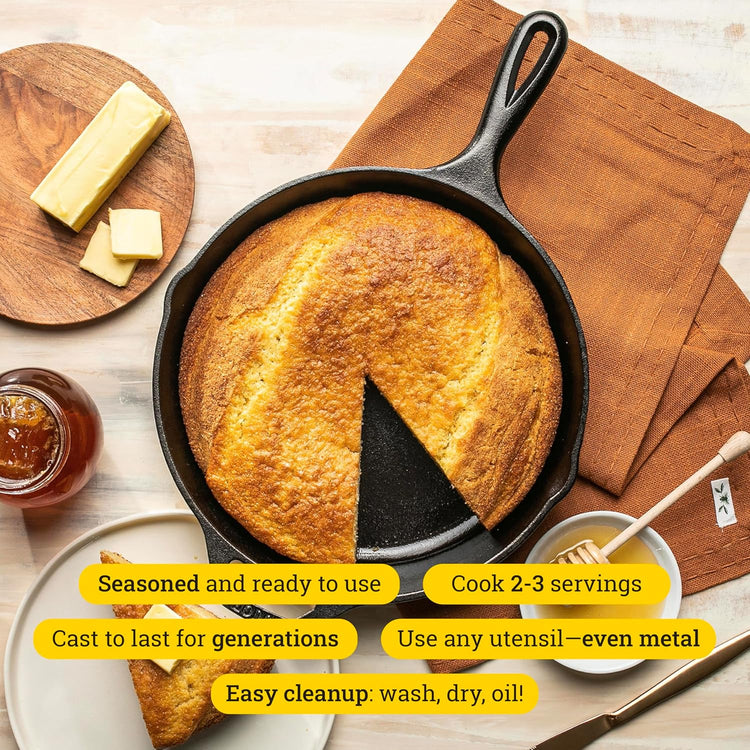 Lodge 10.25 Inch Cast Iron Skillet – Pre-Seasoned Frying Pan with Teardrop Handle – Oven, Stovetop, Grill & Campfire Use – Made in USA – Durable, Non-Toxic, Even-Heating Cookware – Black - Nestoria