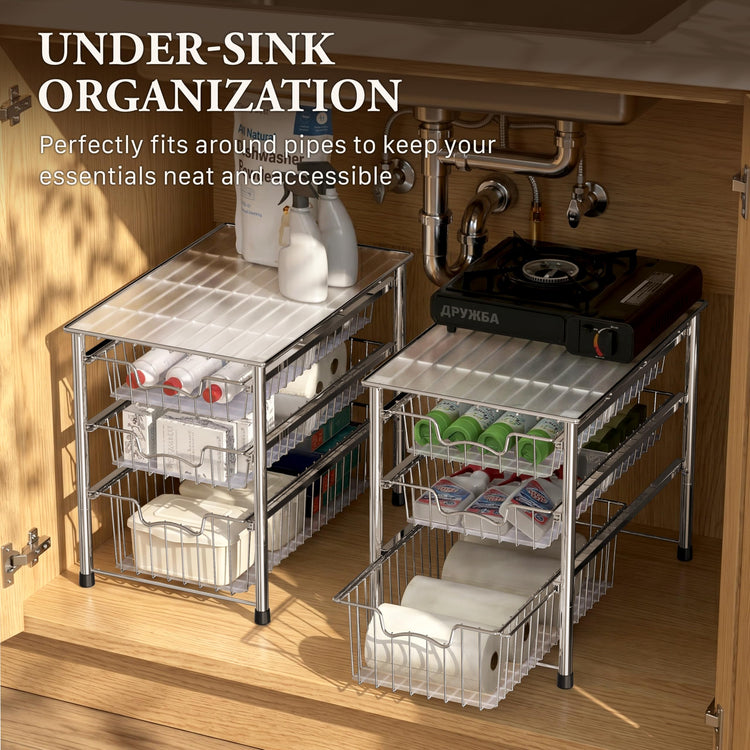 Stackable 3 Tier Sliding Basket Organizer Drawer