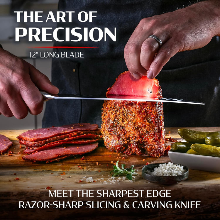 Vos 12" Carving Knife & Brisket Slicer – German Steel Meat Cutter with Ergonomic Handle – Precision Blade for Turkey, Bread, Cheese & BBQ – Elegant Gift Box Included – Kitchen Essential
