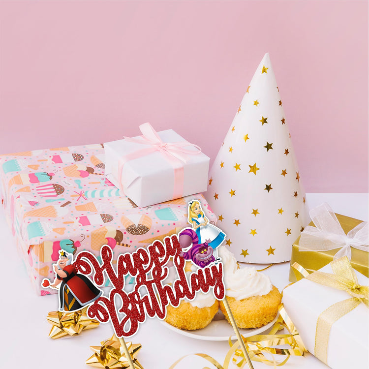Alice in Wondrland Happy Birthday Cake Topper