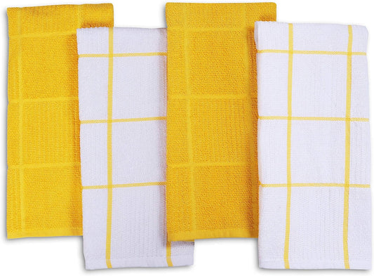 AMOUR INFINI Kitchen Towels Pack of 4 Absorbent, Quick Drying Premium Terry Cotton Dish Towel with Hanging Loop 16x28 Inch Hand & Tea Towels (Yellow) - Nestoria