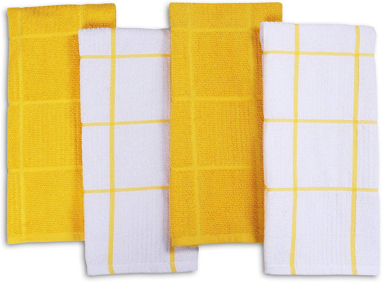 AMOUR INFINI Kitchen Towels Pack of 4 Absorbent, Quick Drying Premium Terry Cotton Dish Towel with Hanging Loop 16x28 Inch Hand & Tea Towels (Yellow) - Nestoria