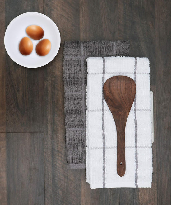 AMOUR INFINI Kitchen Towels Pack of 4 Absorbent, Quick Drying Premium Terry Cotton Dish Towel with Hanging Loop 16x28 Inch Hand & Tea Towels (L.Grey) - Nestoria