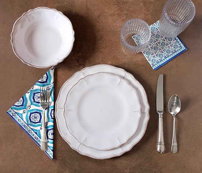 Le Cadeaux 18 Piece Luxury Melamine Dinnerware Set, Service for 6 (Rustica Antique White)