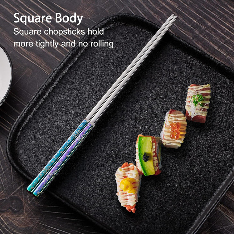 Metal Chopsticks, Reusable Dazzling Rainbow Stainless Steel, Titanium Plated, Non-slip, Dishwasher Safe, Eco-friendly, 2 Pairs Gift Set