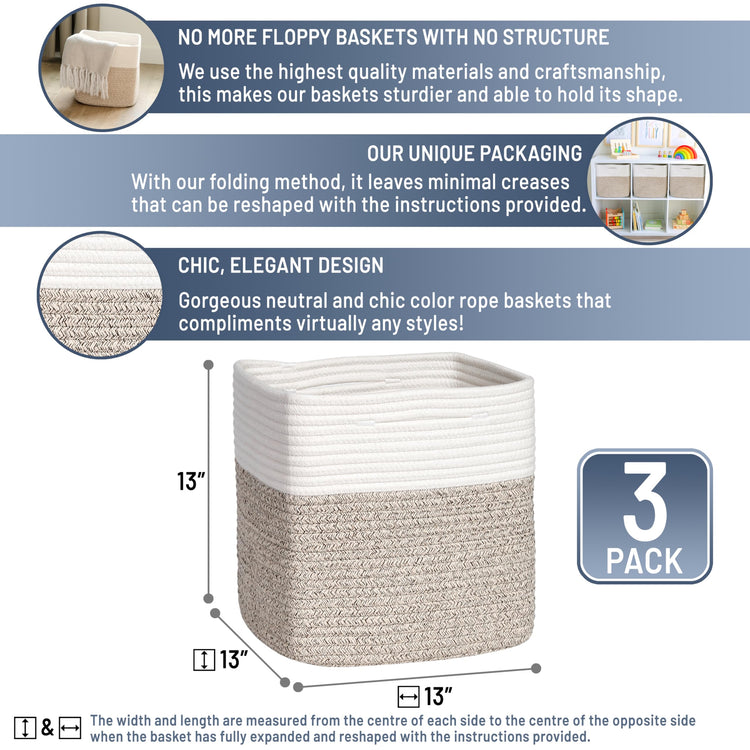 13 Inch Cube Storage Bins Cotton Rope Woven Baskets for Organizing 3 (3 Count)