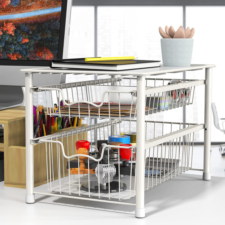 Simple Houseware Stackable 2 Tier Basket Drawer, White