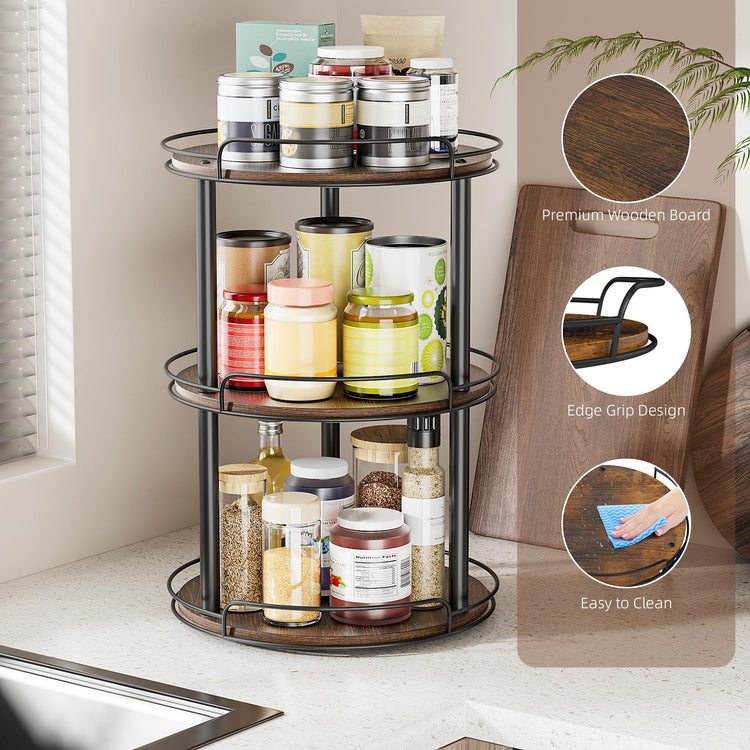 12'' Wood Lazy Susan Turntable Organizer for Cabinet