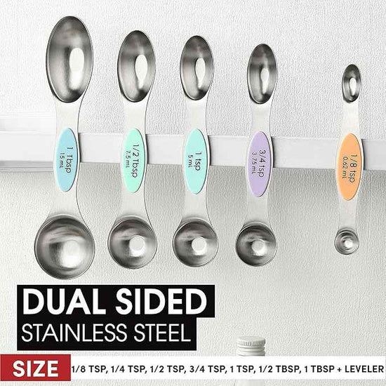 Spring Chef Stainless Steel Magnetic Measuring Spoons Set of 8 with Leveler, Metal Teaspoon & Tablespoon Measuring Spoons for Dry and Liquid Ingredients, Kitchen Gadgets for Baking & Cooking - Pastel