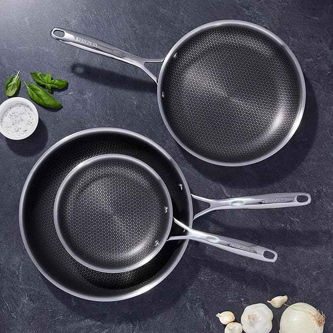 HENCKELS Paradigm 5-pc Cookware Set, Nonstick Frying Pan and Silicone Utensil Set, 3-Ply Stainless Steel Skillets for Induction Cooktop, Gas & Electric Stovetops – Dishwasher Safe & Oven Safe