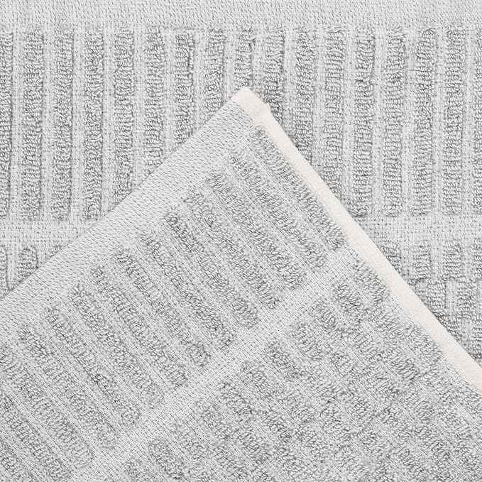 Superior Juno Viscose Cotton Blend Medium Weight Towels, Kitchen, Bathroom, Shower, Spa, Plush, Quick Dry, Ultra-Soft Towels, Bath Essentials, Border Detail, Absorbent Hand Towels, Set of 6, Platinum