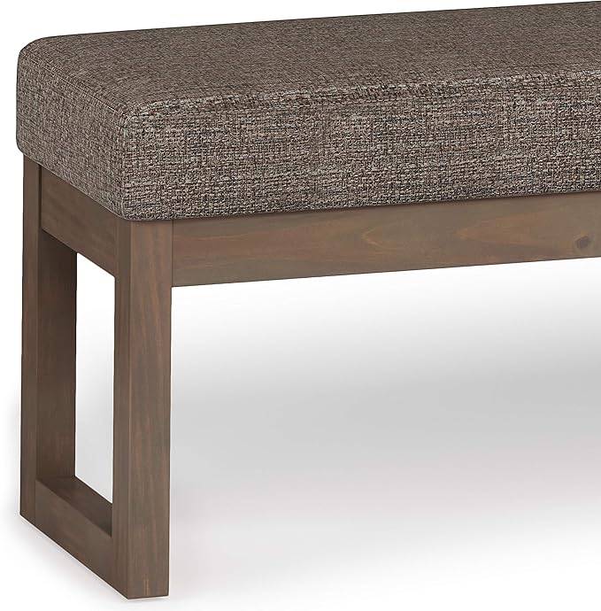 SIMPLIHOME Milltown Large Ottoman Bench - 44 inch Wide Upholstered Tweed Look Fabric Rectangle Footstool Ottoman in Mink Brown, Contemporary Bench for Bedroom with Cushioned Seat, Assembled