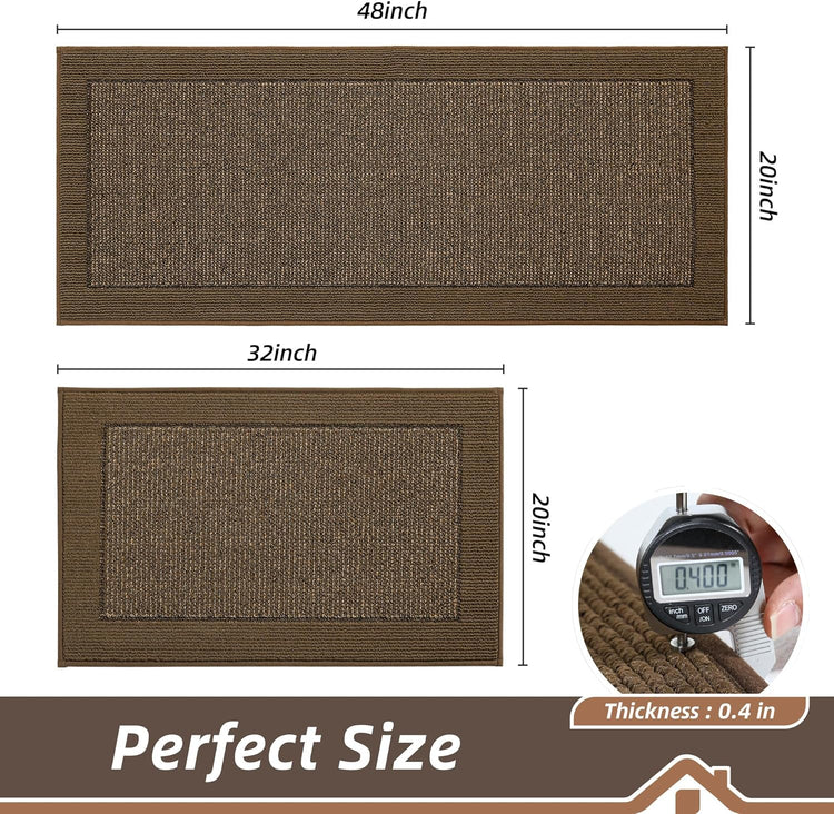 BEQHAUSE Kitchen Rugs and Mats Set of 2 Non-Slip Kitchen Mats for Floor, Absorbent and Stain Resistant Kitchen Runner, Machine Washable Rugs for Kitchen, Laundry & Sink, 20"x32"+20"x48", Brown