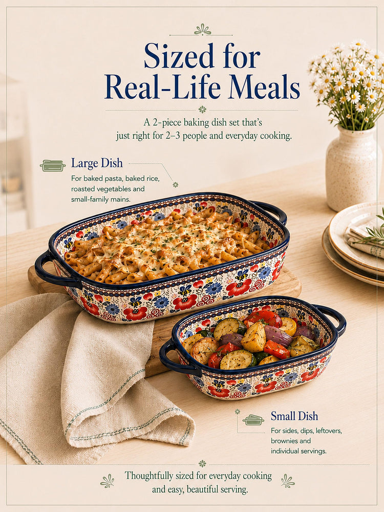 2 Piece Polish Pottery Style Ceramic Baking Dish Set (2 Count)