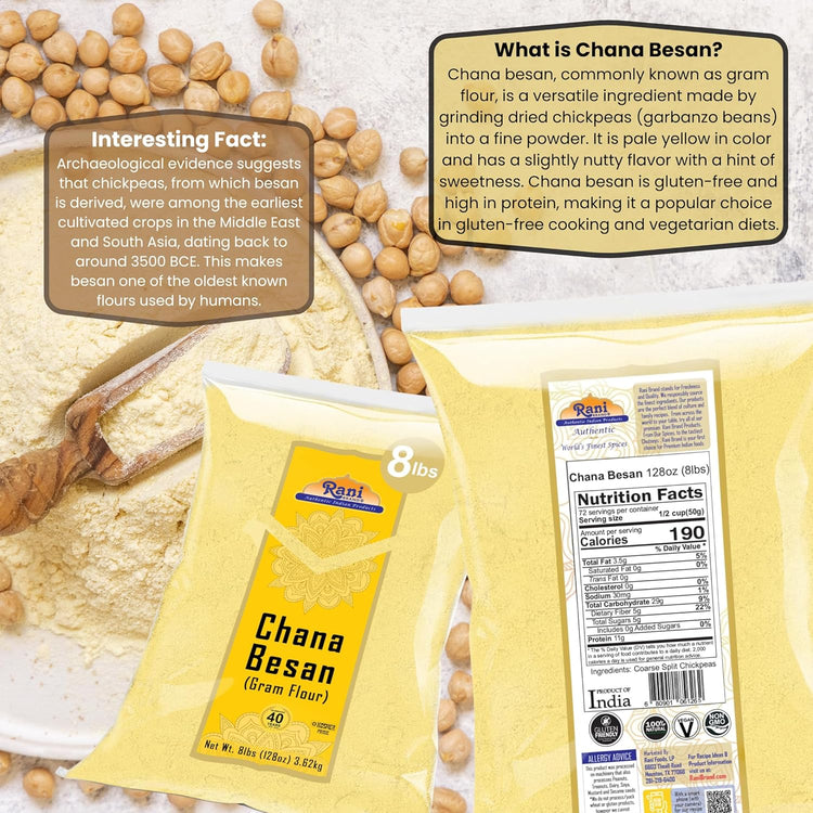 Rani Chana Besan (Chickpeas Flour, Gram) 128oz (8lbs) 3.63kg Bulk ~ All Natural | Vegan | Gluten Friendly | NON-GMO | Kosher | Indian Origin - Nestoria