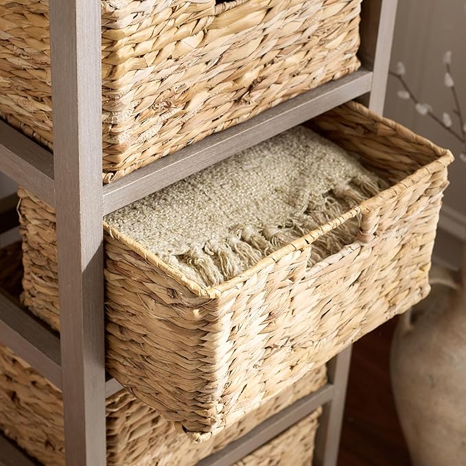 SAFAVIEH Home Collection Vedette Vintage White 5-Drawer Wicker Basket Storage Tower (Fully Assembled)