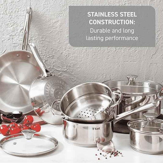 T-Fal Gourmet Stainless Steel Fry Pan 12.5 Inch Induction Compatible Skillet Pan, Fast and Even Heating, Oven Safe to 500F, Professional Grade Cookware for Home Chefs