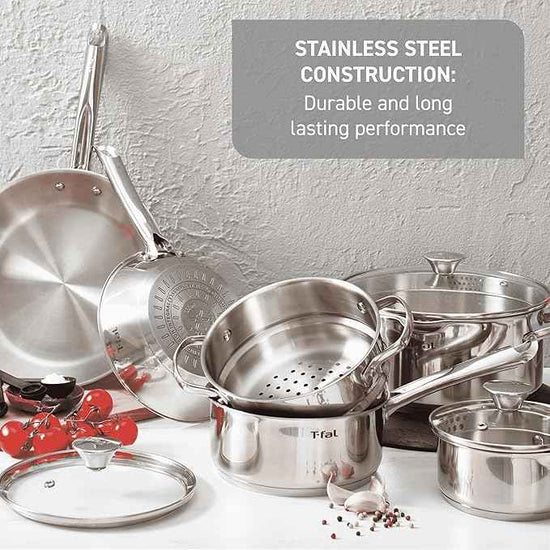 T-Fal Gourmet Stainless Steel Fry Pan 12.5 Inch Induction Compatible Skillet Pan, Fast and Even Heating, Oven Safe to 500F, Professional Grade Cookware for Home Chefs