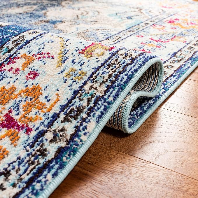 SAFAVIEH Monaco Collection Runner Rug - 2'2" x 16', Navy & Light Blue, Non-Shedding & Easy to Clean, Distressed Medallion Design, Ideal for Hallway, Foyer, Entryway, Kitchen, Bedroom (MNC243N)