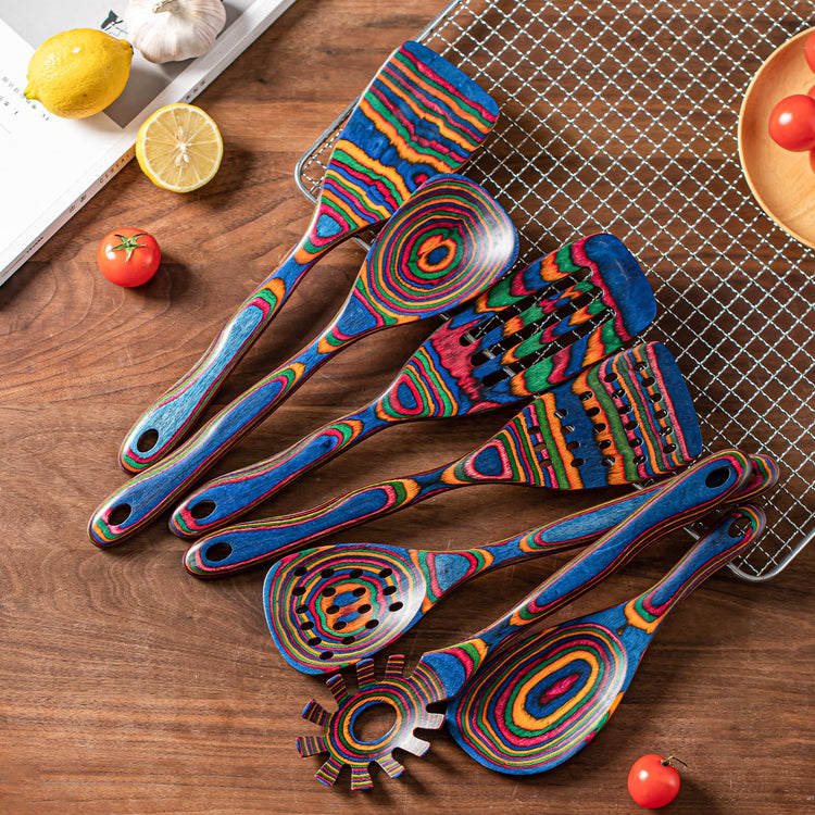 Pakka wood 7 Piece Blue Wooden Cooking Utensils (7 Count)