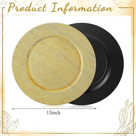 Tanlade 30 Pcs Charger Plates Bulk 13 Inch Plastic Texture Strip Wedding Chargers Floral Decorative Plates with Metallic Ruffled Rim for Wedding Party, Holiday Event Supplies(Gold)