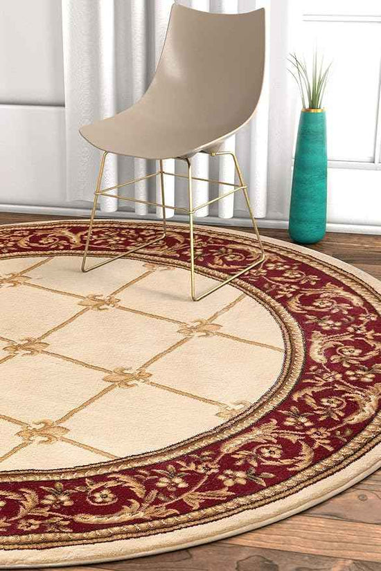Well Woven Timeless Collection Fleur De Lis Ivory 5' Foot Round Luxurious Traditional French Aubusson Oriental Area Rug Perfect for Living Room Bedroom or Dining Room Easy-to-Clean Durable Design