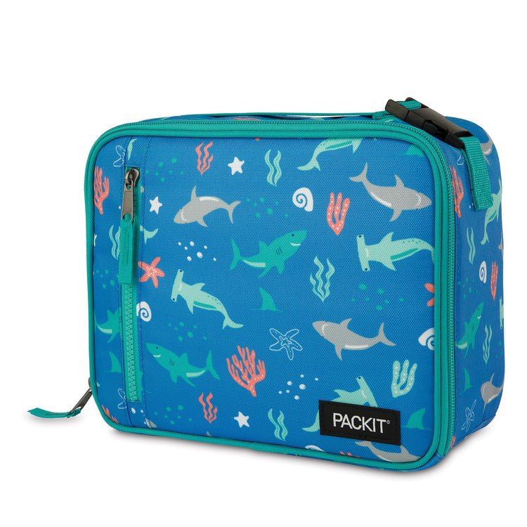 R) Freezable Classic Lunch Box, Sea Shark, Built with EcoFreeze(R) Technology, Collapsible, Reusable, Zip Closure With Zip Front Pocket and Buckle Handle, Designed for Fresh Lunch On the Go