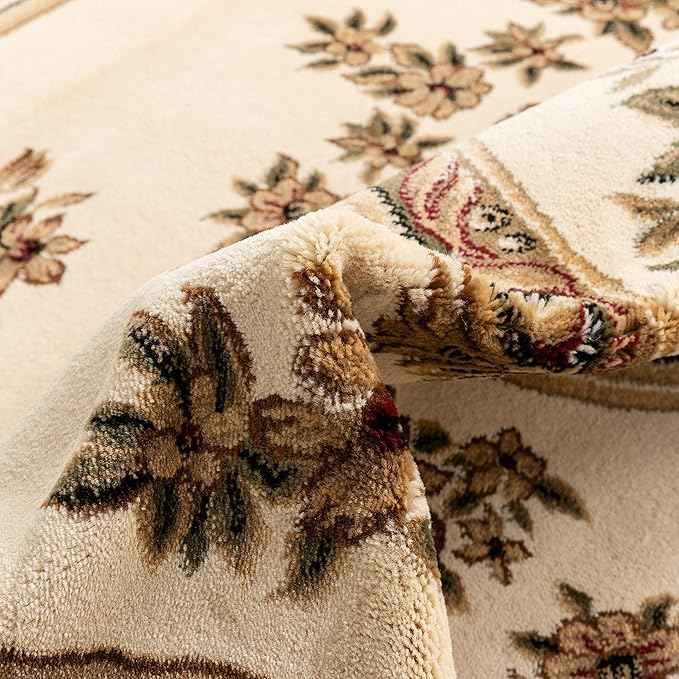 Well Woven Timeless Collection Le Petit Palais Ivory 8' Foot Round Luxurious Traditional French Medallion Oriental Area Rug Perfect for Living Room Bedroom or Dining Room Easy-to-Clean Durable Design