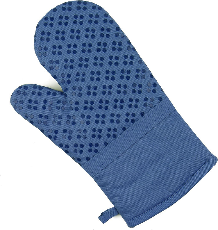 Sticky Toffee 9-Piece Kitchen Set – Dark Blue 100% Cotton Terry Dish Towels, Dishcloths, Oven Mitts, and Pot Holders with Non-Slip Silicone Grip, Oeko-Tex Cotton