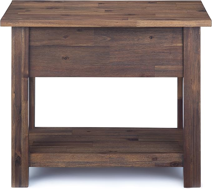 SIMPLIHOME Monroe Narrow Side Table – 14 inch Wide Solid Acacia Wood End Table in Distressed Charcoal Brown, Rustic Accent Table or Side Table for Living Room with Drawer and Shelf