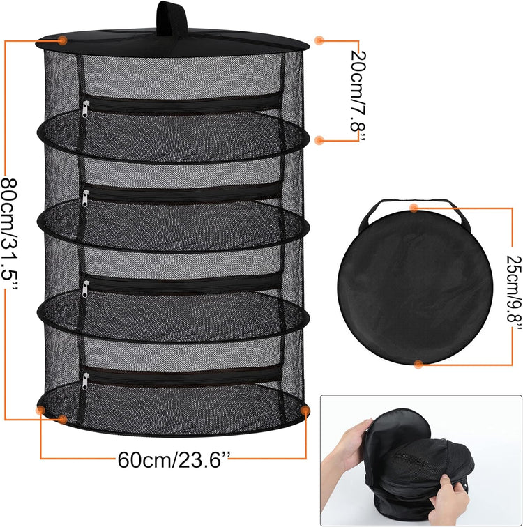 Desy & Feeci 4-Layer Herb Drying Rack - Collapsible Mesh Hanging Dryer Net for Herbs, Flowers, Tea, Fruits, and Vegetables - Includes S-Hook & Storage Bag (24" x 31")