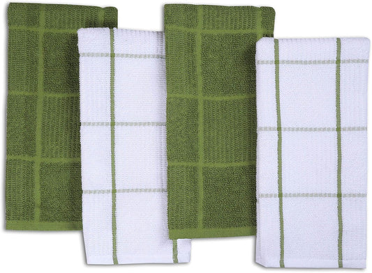 AMOUR INFINI Kitchen Towels Pack of 4 Absorbent, Quick Drying Premium Terry Cotton Dish Towel with Hanging Loop 16x28 Inch Hand & Tea Towels (Green) - Nestoria