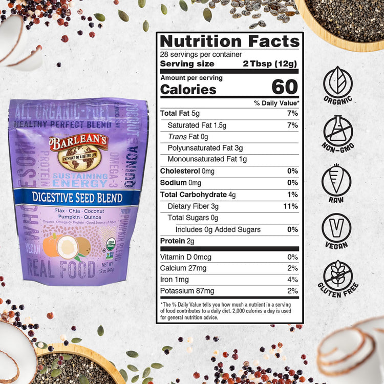 Organic Digestive Seed Blend Fiber Supplement with Whole Chia (12 Ounce)