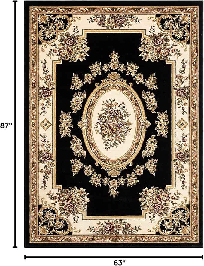 Well Woven Pastoral Medallion Black French European Formal Traditional Area Rug (5'3" x 7'3") Easy to Clean Stain/Fade Resistant Modern Contemporary Floral Thick Soft Plush Living Dining Room Rug