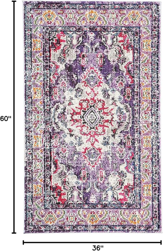 SAFAVIEH Monaco Collection Area Rug - 3' x 5', Violet & Fuchsia, Non-Shedding & Easy to Clean, Distressed Medallion Design, Ideal for Living Room, Bedroom, Dining Space (MNC243P)