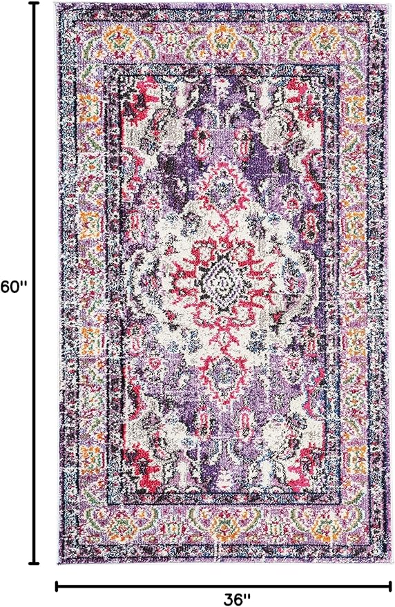 SAFAVIEH Monaco Collection Area Rug - 3' x 5', Violet & Fuchsia, Non-Shedding & Easy to Clean, Distressed Medallion Design, Ideal for Living Room, Bedroom, Dining Space (MNC243P)